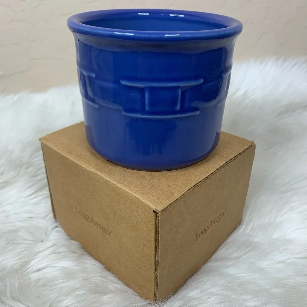 Longaberger 1 Pint Salt Crock Cornflower Blue Candle Holder
